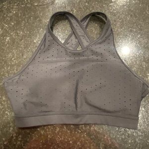 Buff bunny mesh crossed straps high neck sports bra black